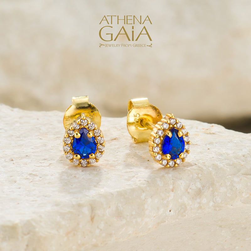 Small Halo Pear Stud Earrings - 14k Gold Earrings