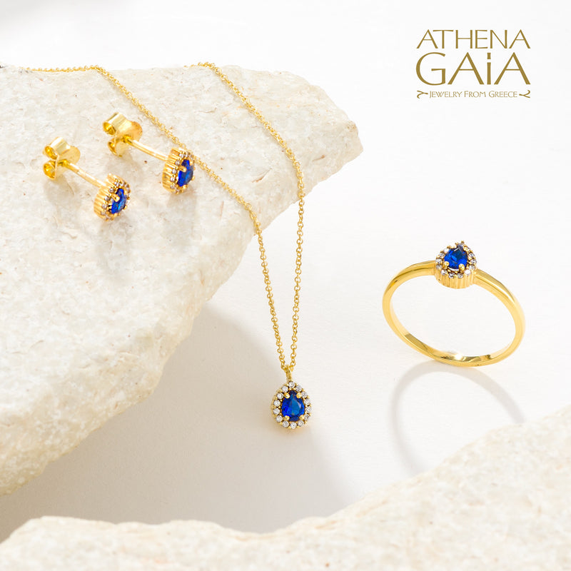 Small Halo Pear Stud Earrings - 14k Gold Earrings