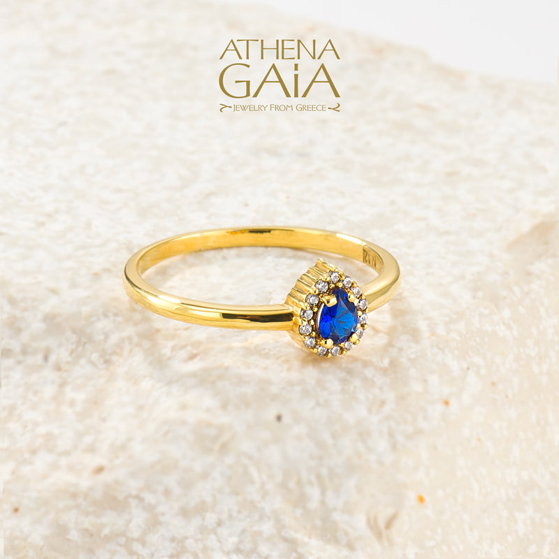 Small Halo Pear Ring - 14k Gold Ring - Cocktail Ring