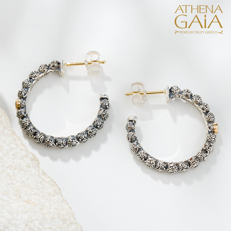 Meadow Breeze Single Round Stone Earrings - 18k Gold & Sterling Silver - Hoop Earrings
