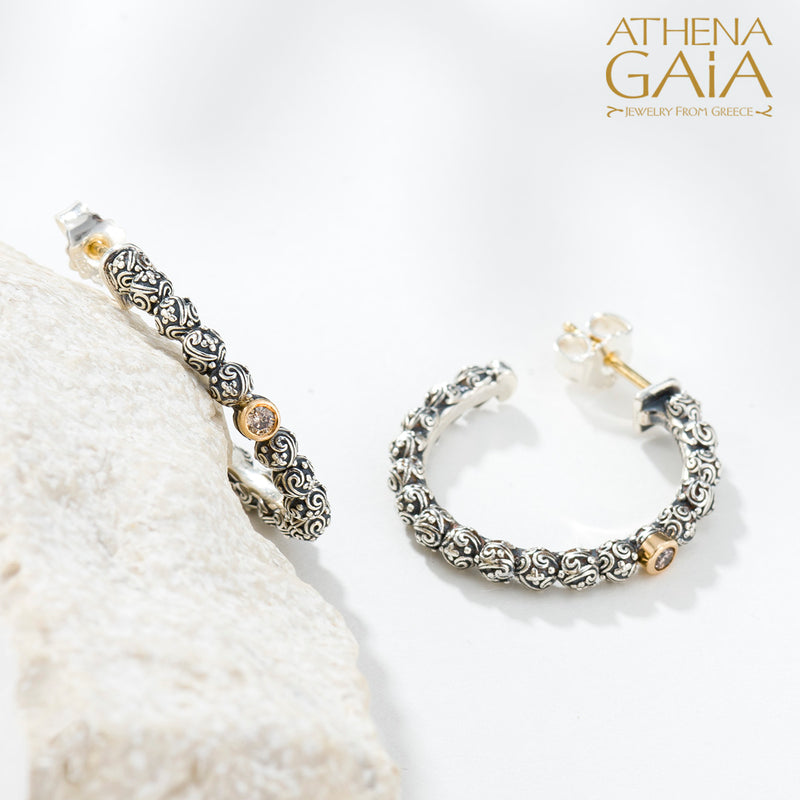 Meadow Breeze Single Round Stone Earrings - 18k Gold & Sterling Silver - Hoop Earrings