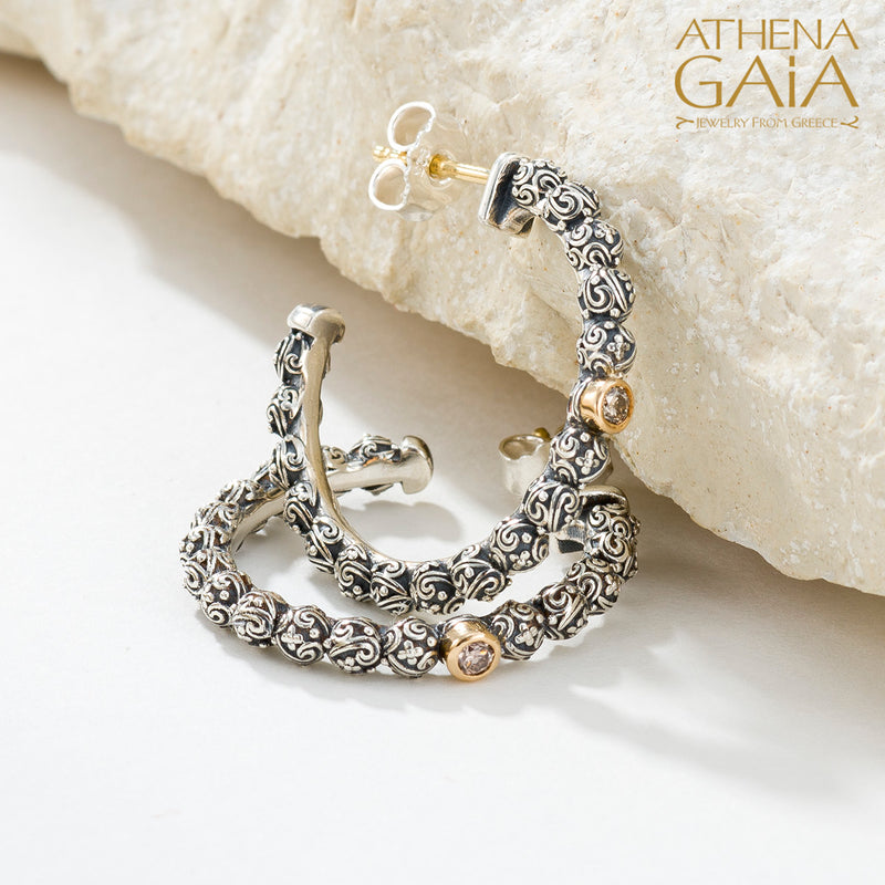 Meadow Breeze Single Round Stone Earrings - 18k Gold & Sterling Silver - Hoop Earrings