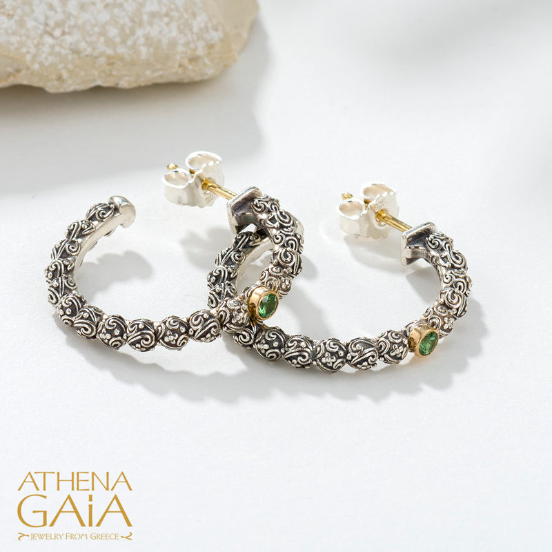 Meadow Breeze Single Round Stone Earrings - 18k Gold & Sterling Silver - Hoop Earrings