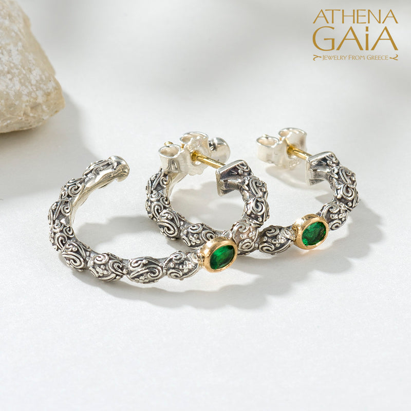 Meadow Breeze Single Oval Stone Earrings - 18k Gold & Sterling Silver - Hoop Earrings