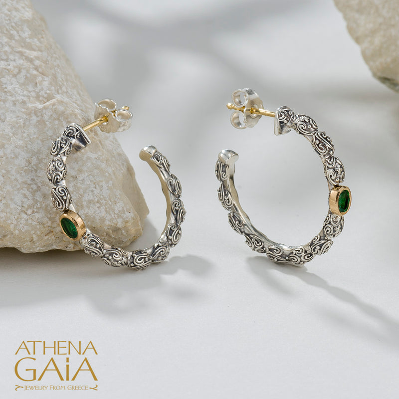 Meadow Breeze Single Oval Stone Earrings - 18k Gold & Sterling Silver - Hoop Earrings