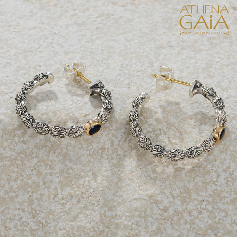 Meadow Breeze Single Oval Stone Earrings - 18k Gold & Sterling Silver - Hoop Earrings