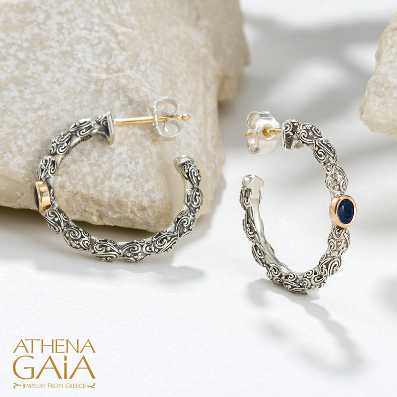 Meadow Breeze Single Oval Stone Earrings - 18k Gold & Sterling Silver - Hoop Earrings