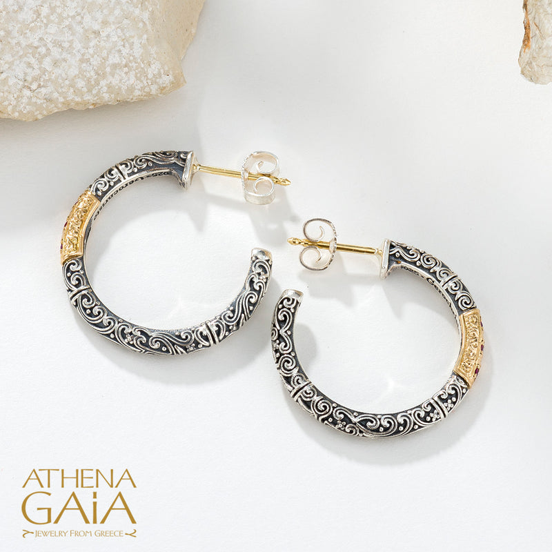Meadow Breeze Pave Accent Earrings - 18k Gold & Sterling Silver - Hoop Earrings