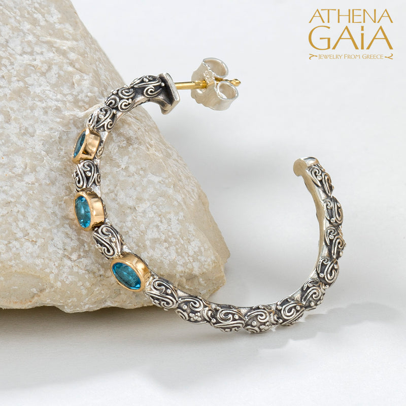 Meadow Breeze Triple Oval Stone Earrings - 18k Gold & Sterling Silver - Hoop Earrings