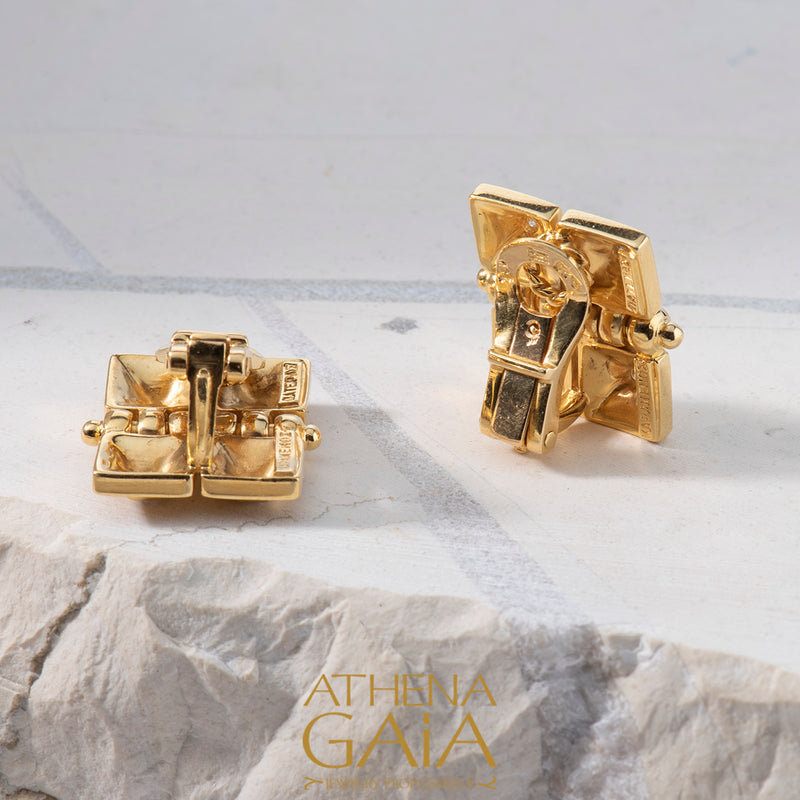 Quad Symmetry Earrings - 18k Gold Earrings - Omega Clip Earrings