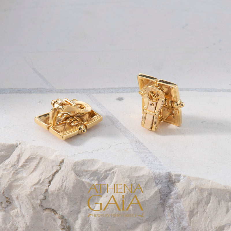 Quad Symmetry Earrings - 18k Gold Earrings - Omega Clip Earrings