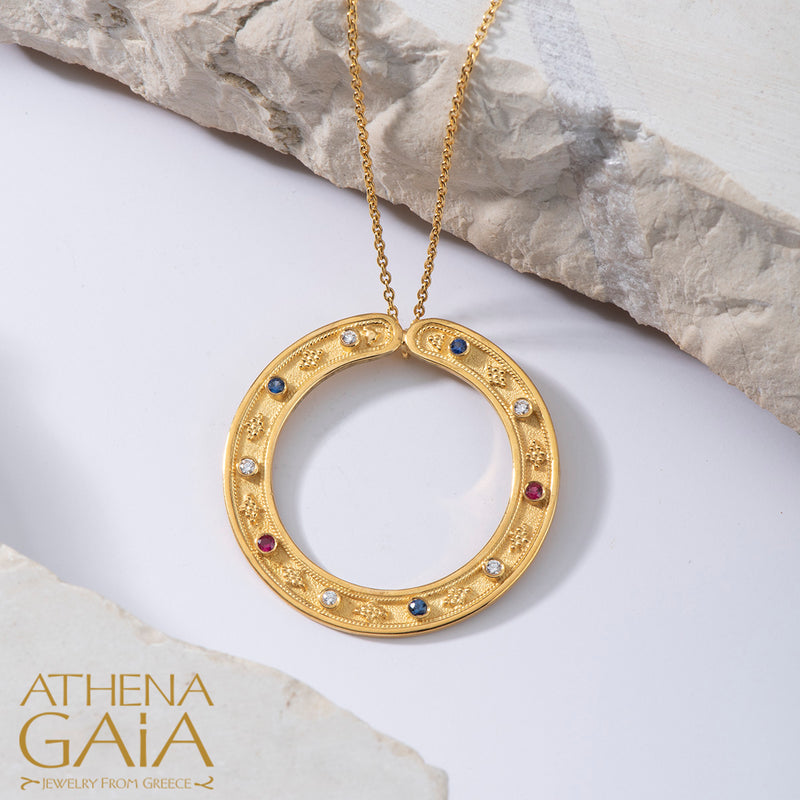 Byzantine Embroidery Circle Pendant with Necklace (Large)