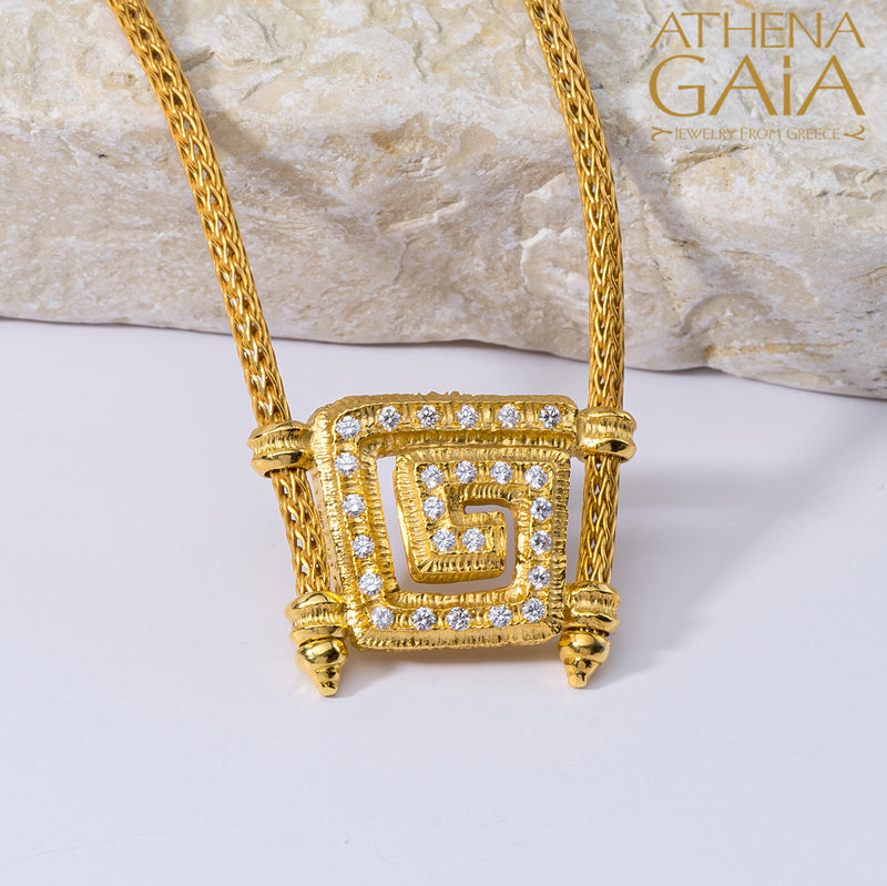 Meander Diamond Fall Necklace - 18k Gold Necklace