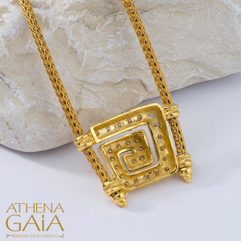 Meander Diamond Fall Necklace - 18k Gold Necklace