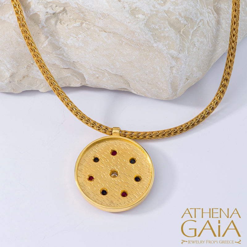 Byzantine Embroidery Disc Pendant Necklace (Large) - 18k Gold Necklace