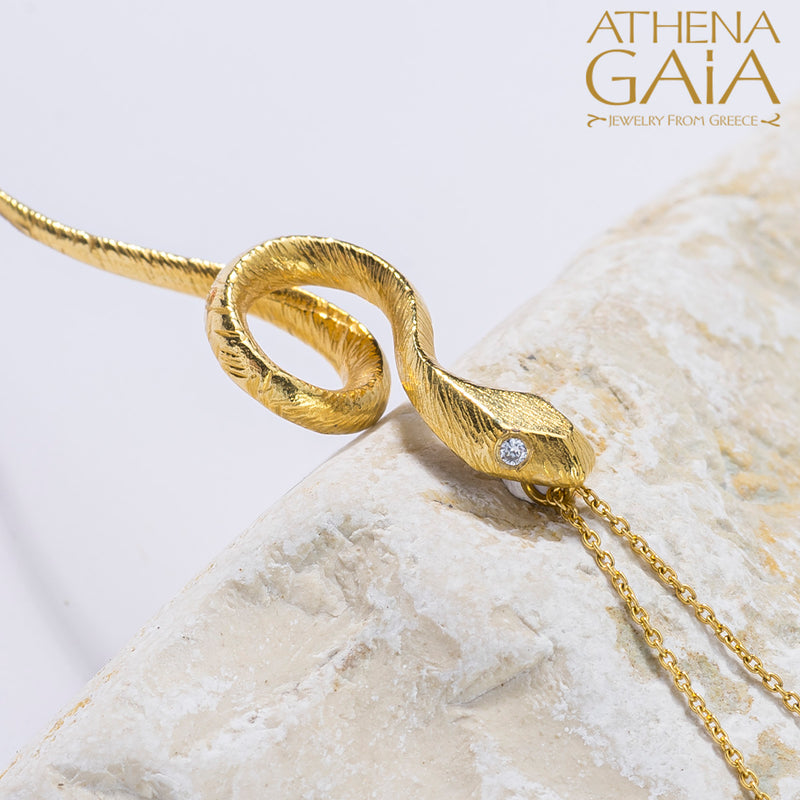 Mythology Snakes Pendant Necklace - 18k Gold Necklace