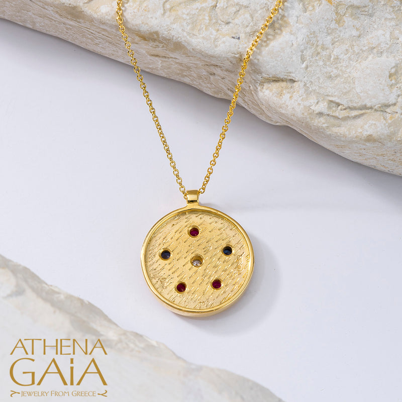 Byzantine Embroidery Small Disc Pendant Necklace - 18k Gold Necklace