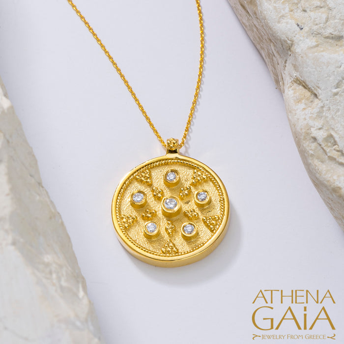 Byzantine Embroidery Small Disc Pendant with Necklace