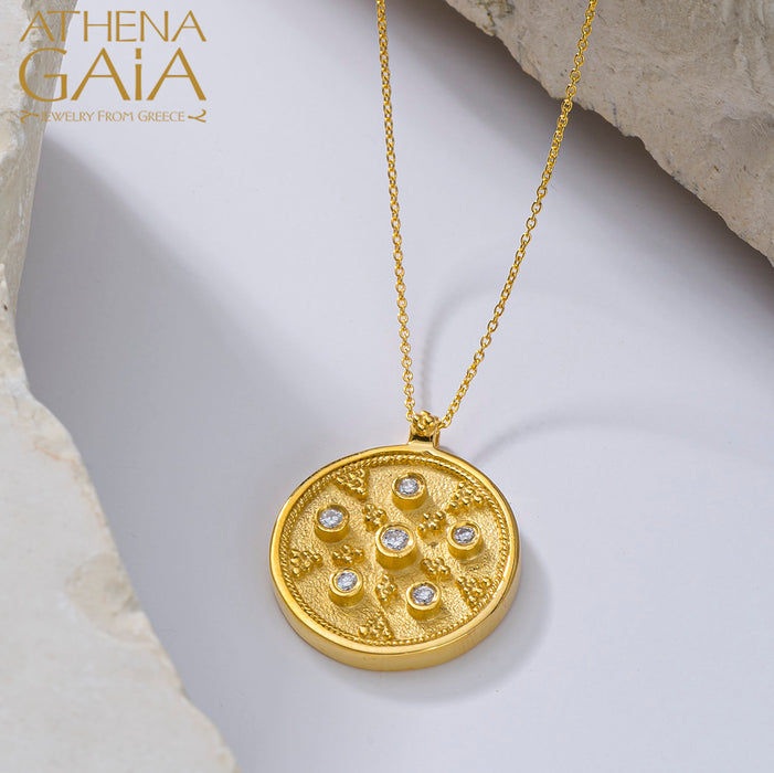 Byzantine Embroidery Small Disc Pendant with Necklace