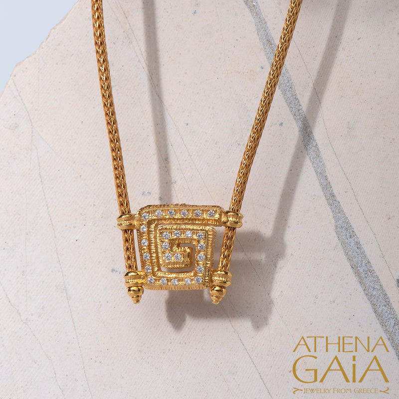 Meander Diamond Fall Necklace - 18k Gold Necklace