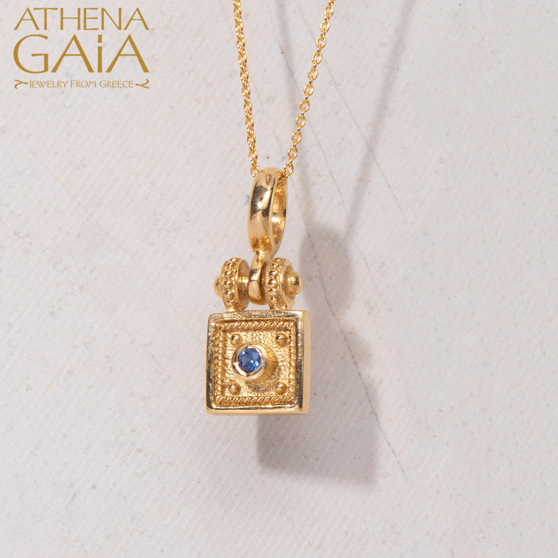 Byzantine Embroidery Hinged Square Pendant - 18k Gold Pendant