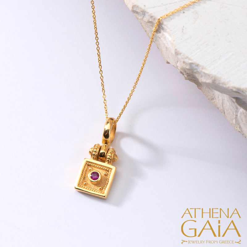 Byzantine Embroidery Hinged Square Pendant - 18k Gold Pendant