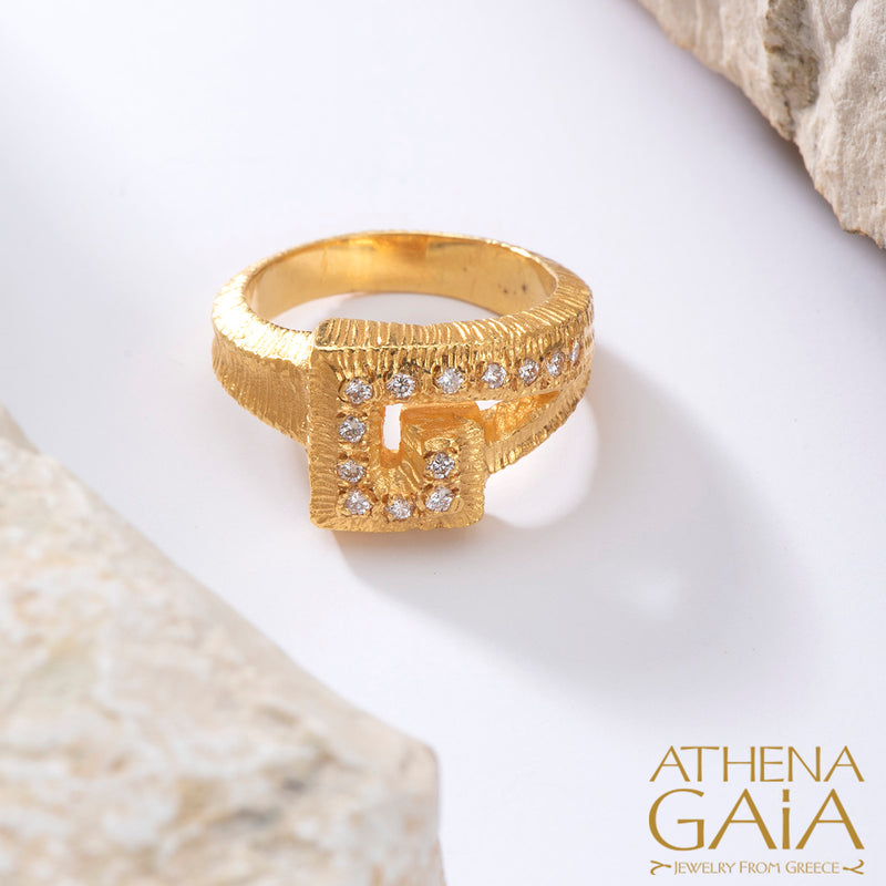 Meander Diamond Ring - 18k Gold Ring - Cocktail Ring