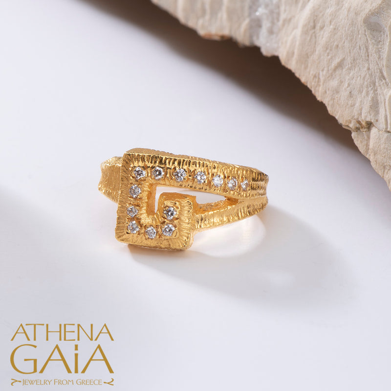 Meander Diamond Ring - 18k Gold Ring - Cocktail Ring