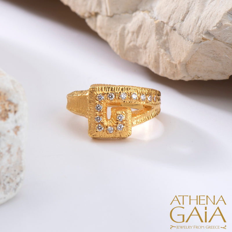 Meander Diamond Ring - 18k Gold Ring - Cocktail Ring