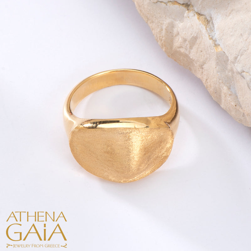 Ocean Waves Sea Pebble Ring - 18k Gold Ring - Signet Ring