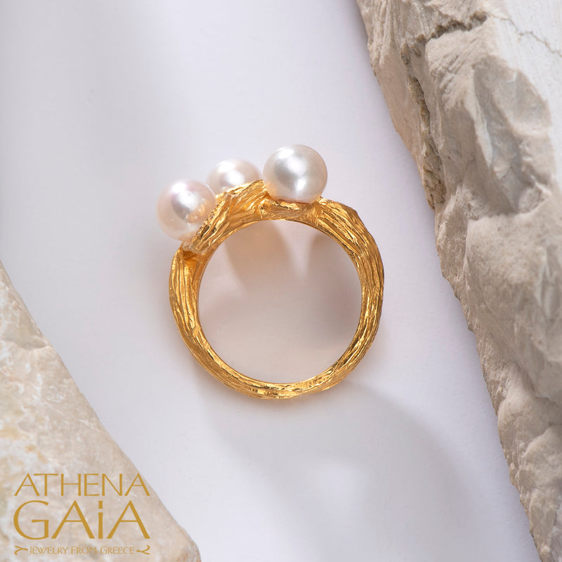 Four Seasons Winter Pearl Ring - 18k Gold Ring - Cocktail Ring