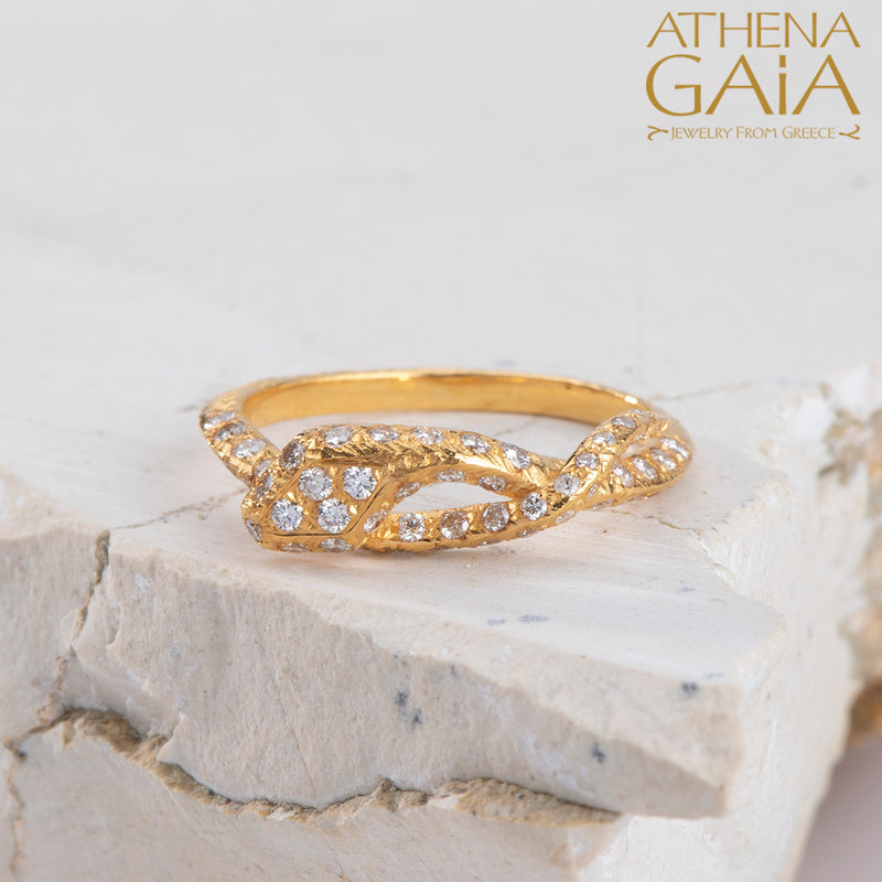 Mythology Snakes Diamond Band Ring - 18k Gold Ring