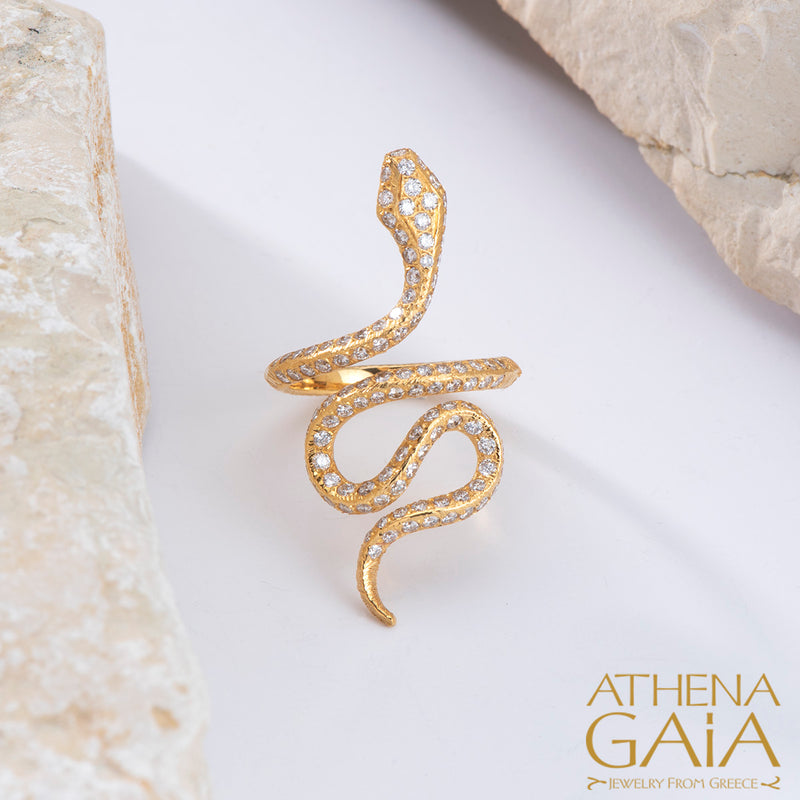 Mythology Snakes Diamond Ring - 18k Gold Ring - Cocktail Ring