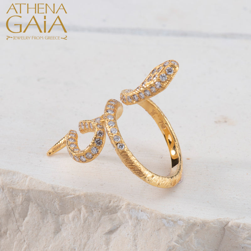 Mythology Snakes Diamond Ring - 18k Gold Ring - Cocktail Ring