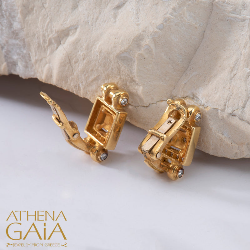 Double-Bar Symmetry Earrings (Large) - 18k Gold Earrings - Omega Clip Earrings