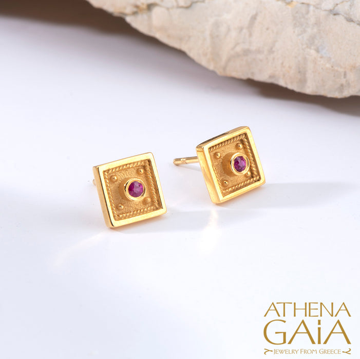 Byzantine Embroidery Small Square Post Earrings