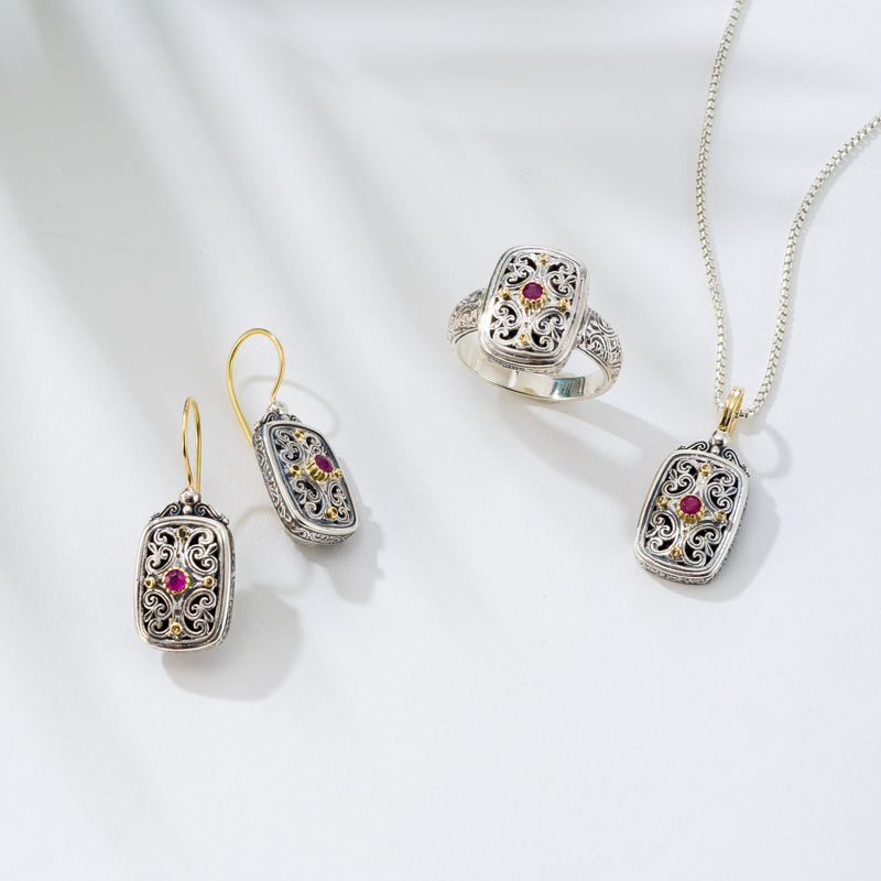 Mediterranean Ruby Tablet Earrings - 18k Gold & Sterling Silver Earring - French Wire Earrings