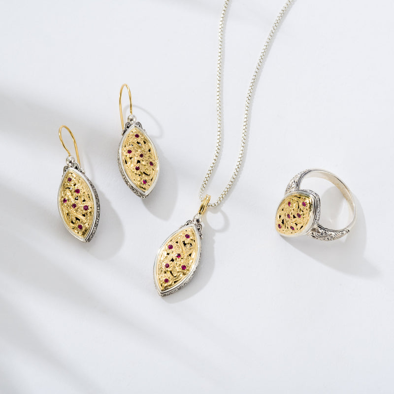 Meadow Shadows Harmony with Rubies Pendant - 18k Gold & Sterling Silver Pendant