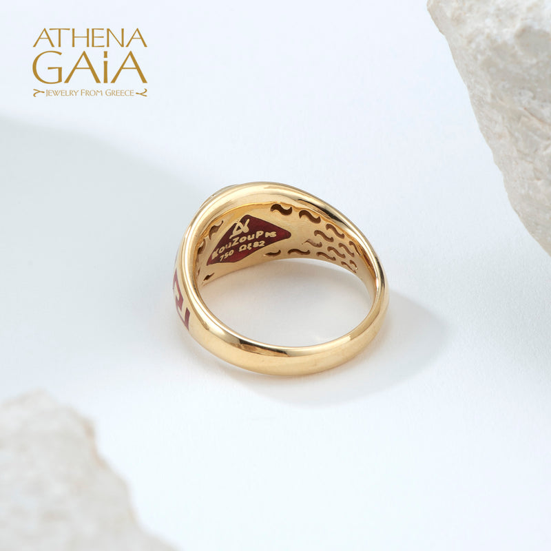 Eternal Greek Key Spira Tapered Band Ring - 18k Gold Ring - Signet Ring