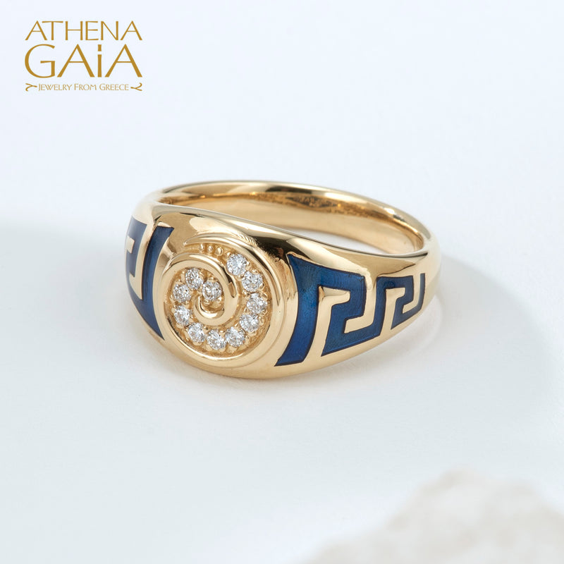 Eternal Greek Key Spira Tapered Band Ring - 18k Gold Ring - Signet Ring