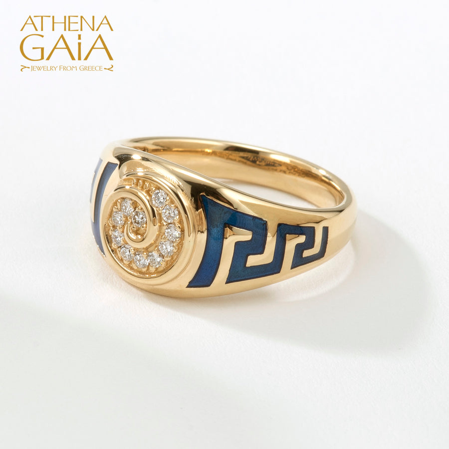 Eternal Greek Key Spira Tapered Band Ring - 18k Gold Ring - Signet Ring