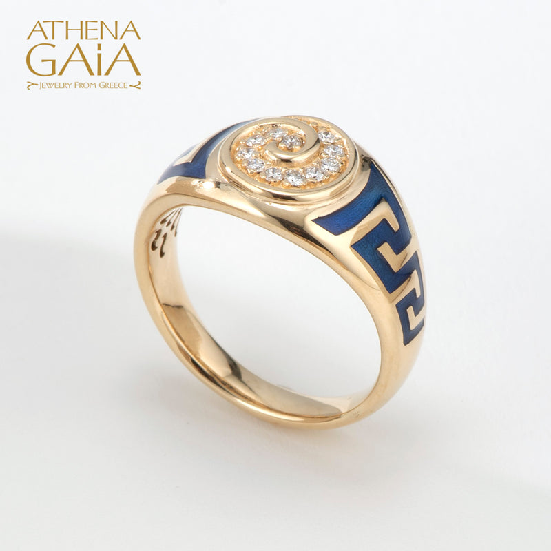 Eternal Greek Key Spira Tapered Band Ring - 18k Gold Ring - Signet Ring