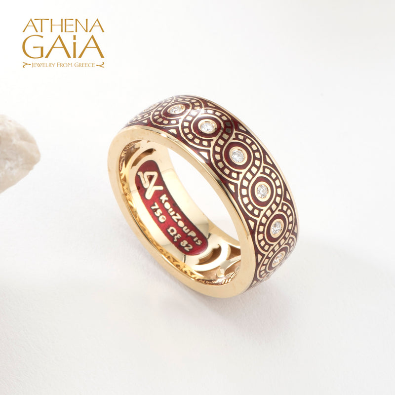 Eternal Braid Enamel Ring - 18k Gold Ring - Cigar Band Ring