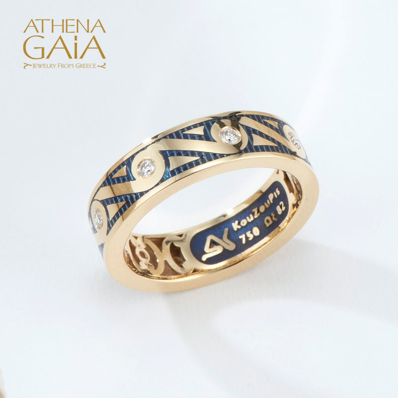 Eternal Diamond 9 Enamel Band Ring - 18k Gold Ring - Stackable Ring