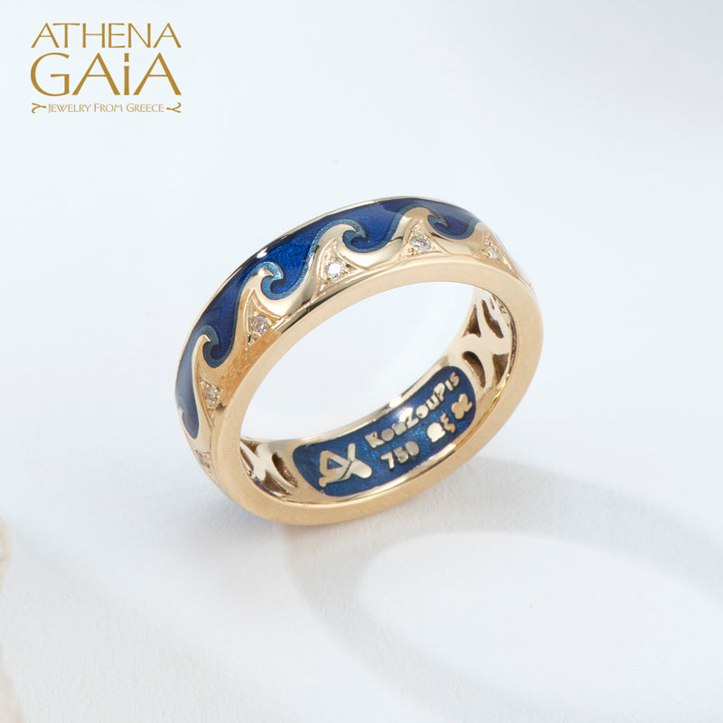 Eternal Argonaut Enamel Ring - 18k Gold Ring - Cigar Band Ring