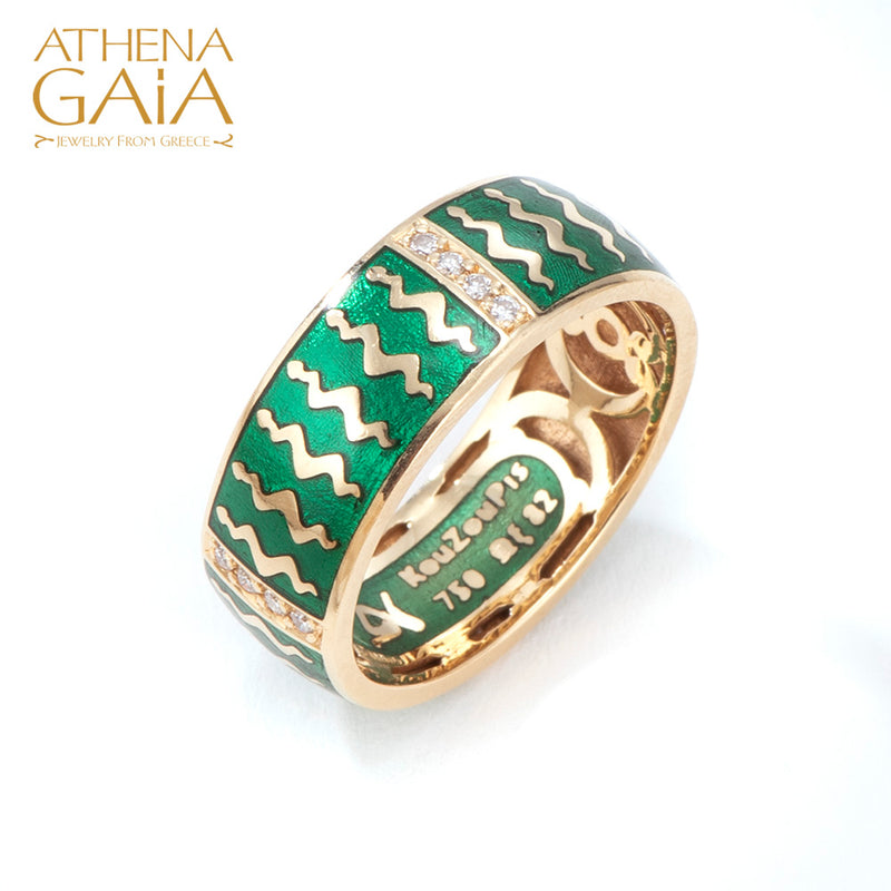 Eternal Snakes Enamel Ring - 18k Gold Ring - Sterling Silver Ring - Cigar Band Ring