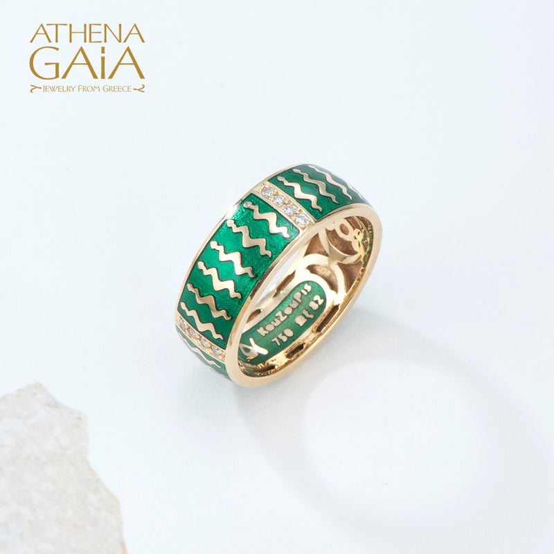 Eternal Snakes Enamel Ring - 18k Gold Ring - Sterling Silver Ring - Cigar Band Ring