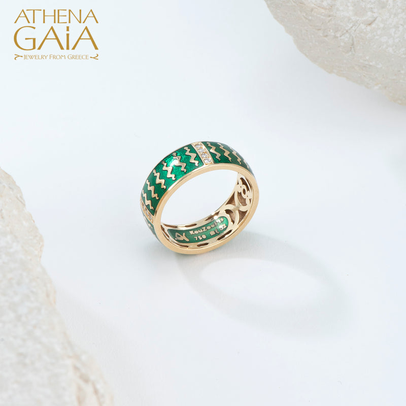 Eternal Snakes Enamel Ring - 18k Gold Ring - Sterling Silver Ring - Cigar Band Ring