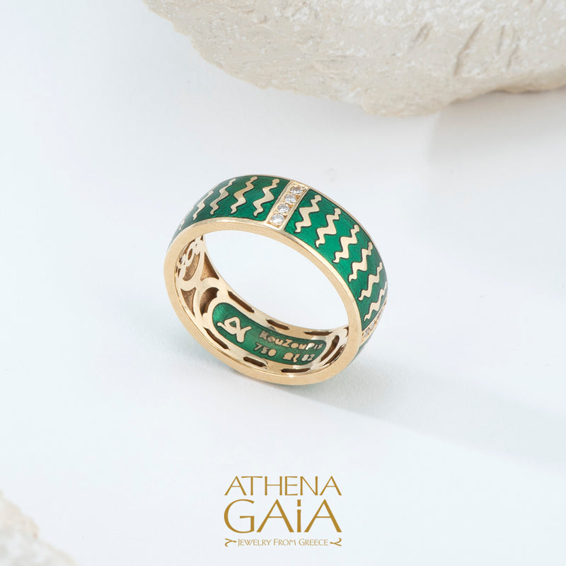 Eternal Snakes Enamel Ring - 18k Gold Ring - Sterling Silver Ring - Cigar Band Ring