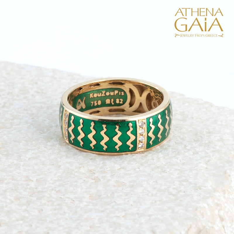 Eternal Snakes Enamel Ring - 18k Gold Ring - Sterling Silver Ring - Cigar Band Ring